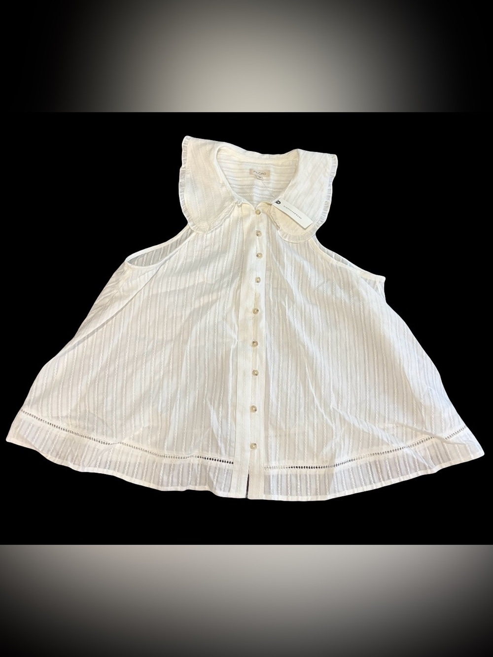 Anthropologie NWT Size: M White Sleeveless Button-Down Blouse with Ruffle Collar